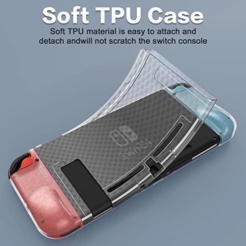 HEYSTOP Switch Case and Screen Protector - Dockable Soft TPU Protective Cover for Nintendo Console With 6 Thumb Grips and Accessories