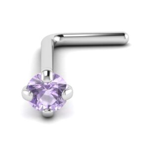 Loving My Bump L-Shape Nose Stud Piercing | 20 Gauge 0.8mm Surgical Steel Bone Studs/Ring | 3mm gem (Purple L-Shape)