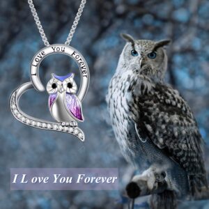 YFN Owl Necklace Sterling Silver I Love You Forever Heart Owl Gifts for Women