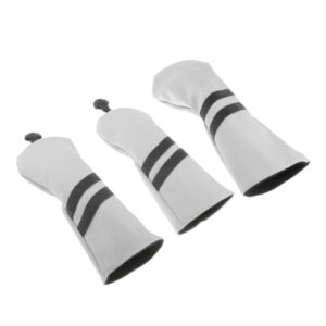 freneci 3pcs leather golf wood head cover waterproof wood driver headcover sleeve - white