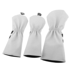 freneci 3Pcs Leather Golf Wood Head Cover Waterproof Wood Driver Headcover Sleeve - White