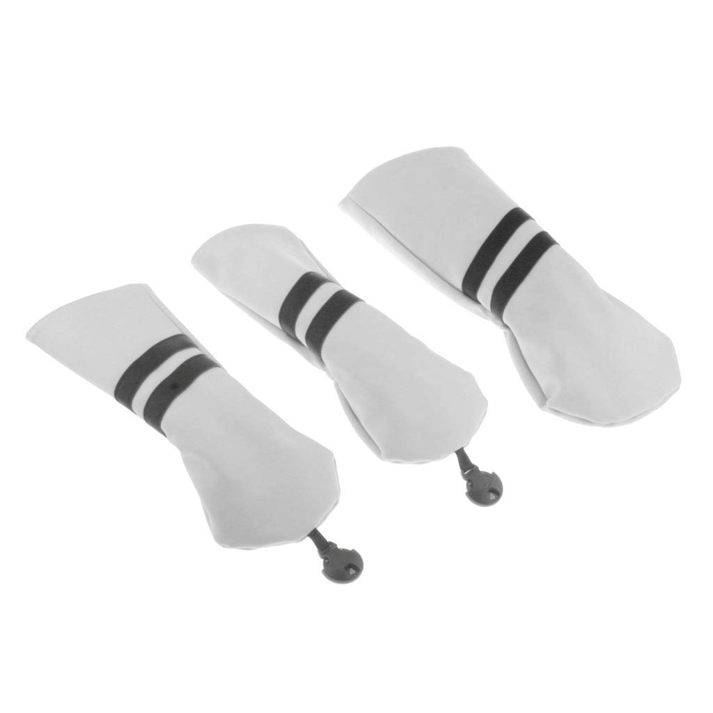 freneci 3Pcs Leather Golf Wood Head Cover Waterproof Wood Driver Headcover Sleeve - White