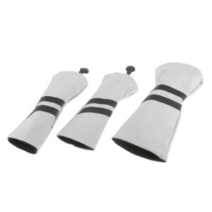 freneci 3Pcs Leather Golf Wood Head Cover Waterproof Wood Driver Headcover Sleeve - White