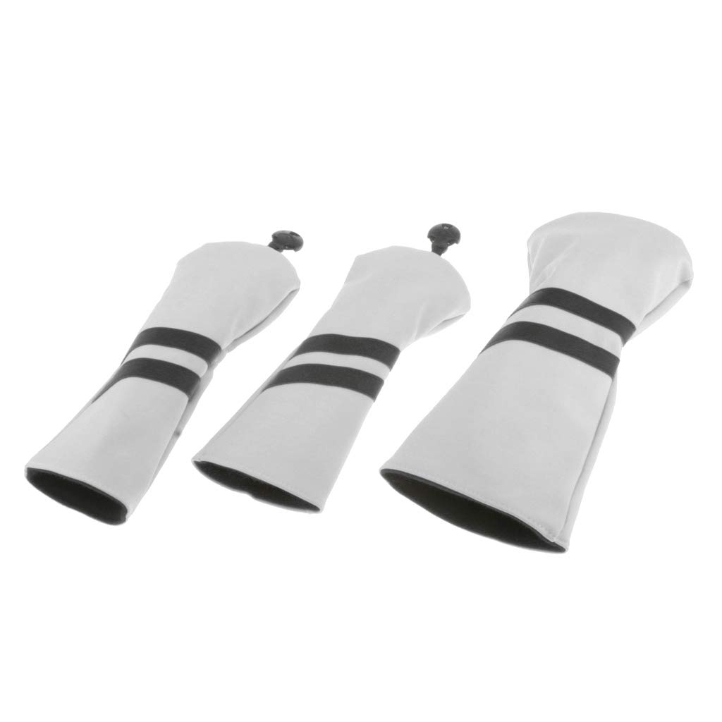 freneci 3Pcs Leather Golf Wood Head Cover Waterproof Wood Driver Headcover Sleeve - White