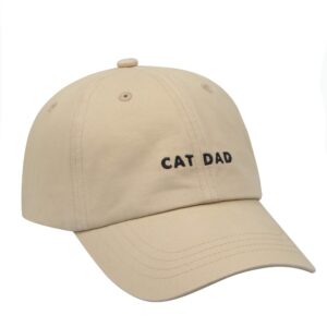 Hatphile 6 Panel Embroidery Dad Hat Baseball Cap Cat Mom Cat Dad (Cat Dad Khaki Cap)