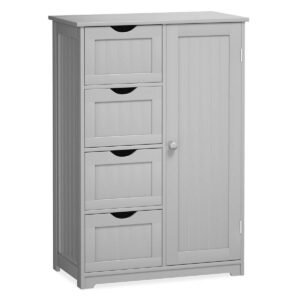 giantex bathroom storage cabinet with drawers - 4 drawer storage organizer w/cupboard, adjustable shelf, anti-toppling device, entryway storage unit console table, bathroom floor cabinet (gray)