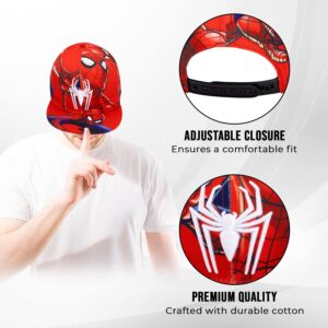 Marvel Comics Mens Spiderman Character Costume Embroidered/Printed Snapback Flatbrim Baseball Cap Hat