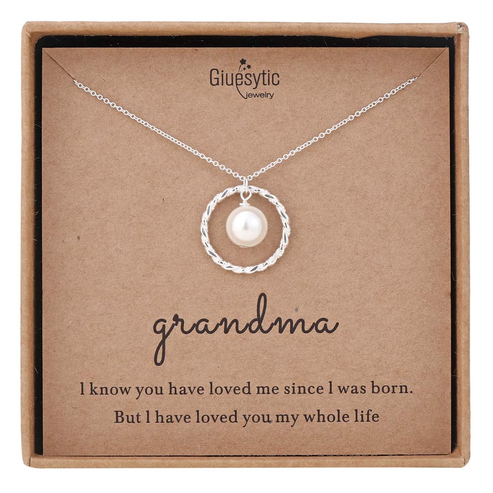 Gifts for Grandma Sterling Silver Twisted Eternity Ring with Pearl Necklace for Grandmother from Grandchild Best Grandma Gifts Jewelry Birthday Christmas Gifts Mother's Day Gifts For Nana