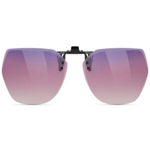 CAXMAN Polarized Clip On Sunglasses for Women Over Prescription Glasses 100% UV Protection Flip Up Transition Purple Mirrored Lenses