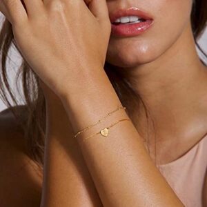 Turandoss Heart Initial Bracelets for Women, 14K Gold Filled Layered Bracelet Minimalist Initial Heart Bracelets for Women Bracelet With Initials A