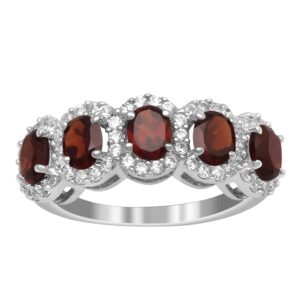 Shine Jewel Cluster Ring 2.50 Ctw Red Garnet Gemstone Women Wedding 925 Fine Silver Ring (8.5)