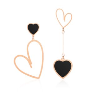 Linawe Black Heart Earrings, Rose Gold Hypoallergenic Stainless Steel Dangle Drop Earrings Dangling, Preppy Stuff Y2K Cute Asymmetrical Earrings, Gift Valentine's Day Anniversary