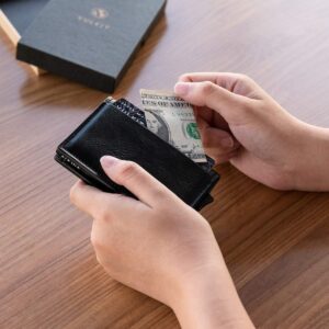 VULKIT Card Holder Pop Up Slim Wallet Leather RFID Blocking Card Case Up to 8 Credit Cards Black