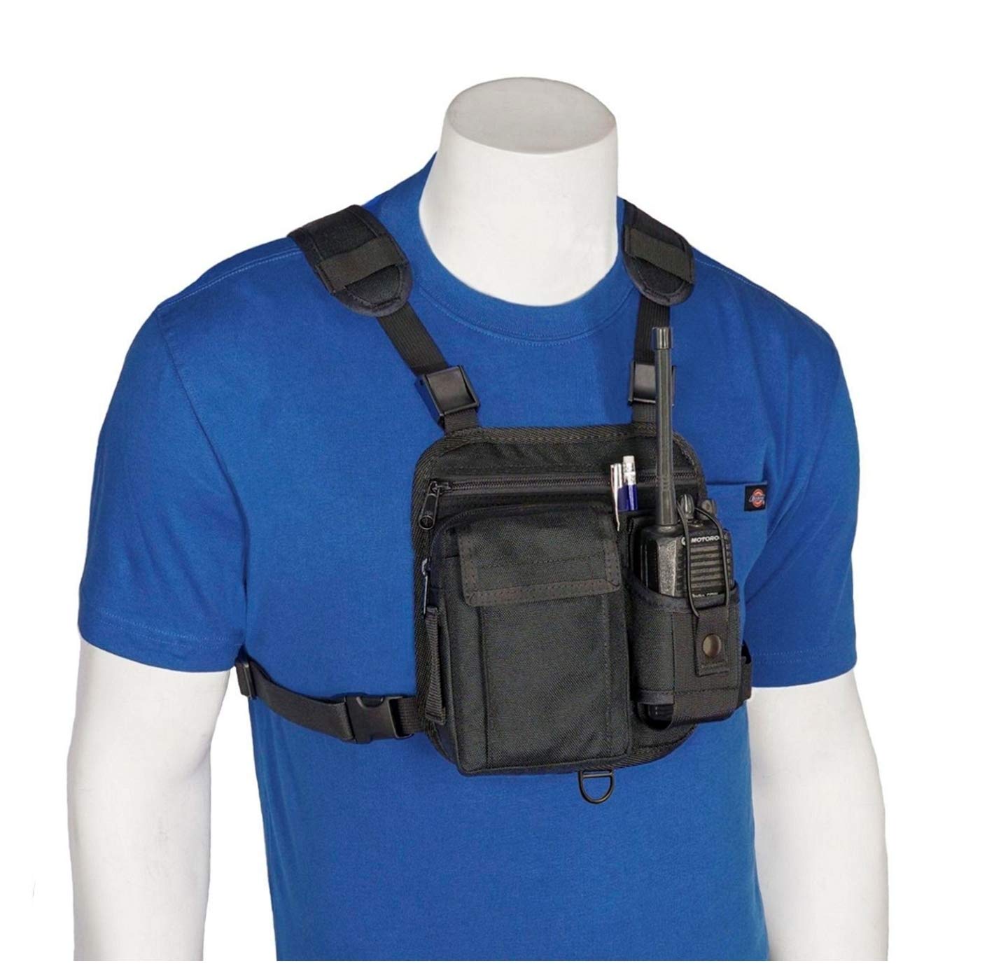 RCH-601 Radio Chest Harness Shoulder Radio Holster Chest Pack with Adjustable Radio Pouch That Will Adjust to fit a Radio from 4-3/4" up to 9" Tall Radio. Made in USA by Holsterguy