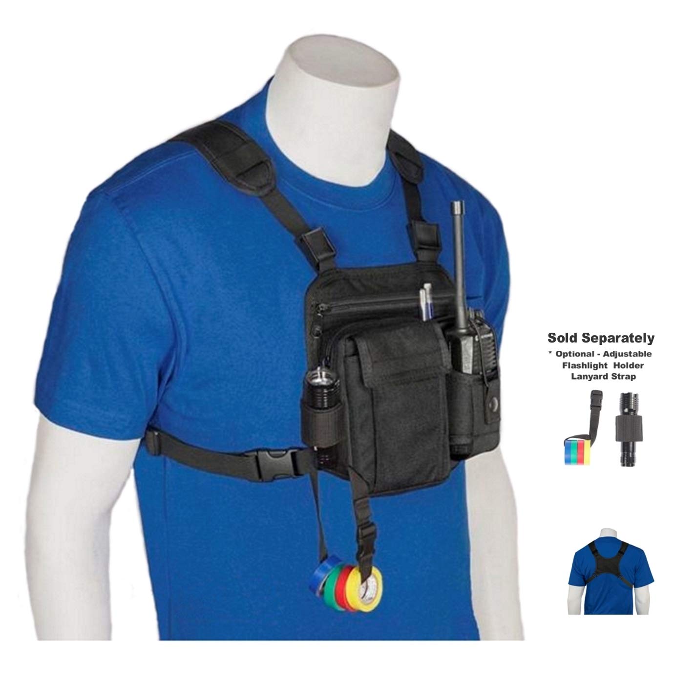 RCH-601 Radio Chest Harness Shoulder Radio Holster Chest Pack with Adjustable Radio Pouch That Will Adjust to fit a Radio from 4-3/4" up to 9" Tall Radio. Made in USA by Holsterguy