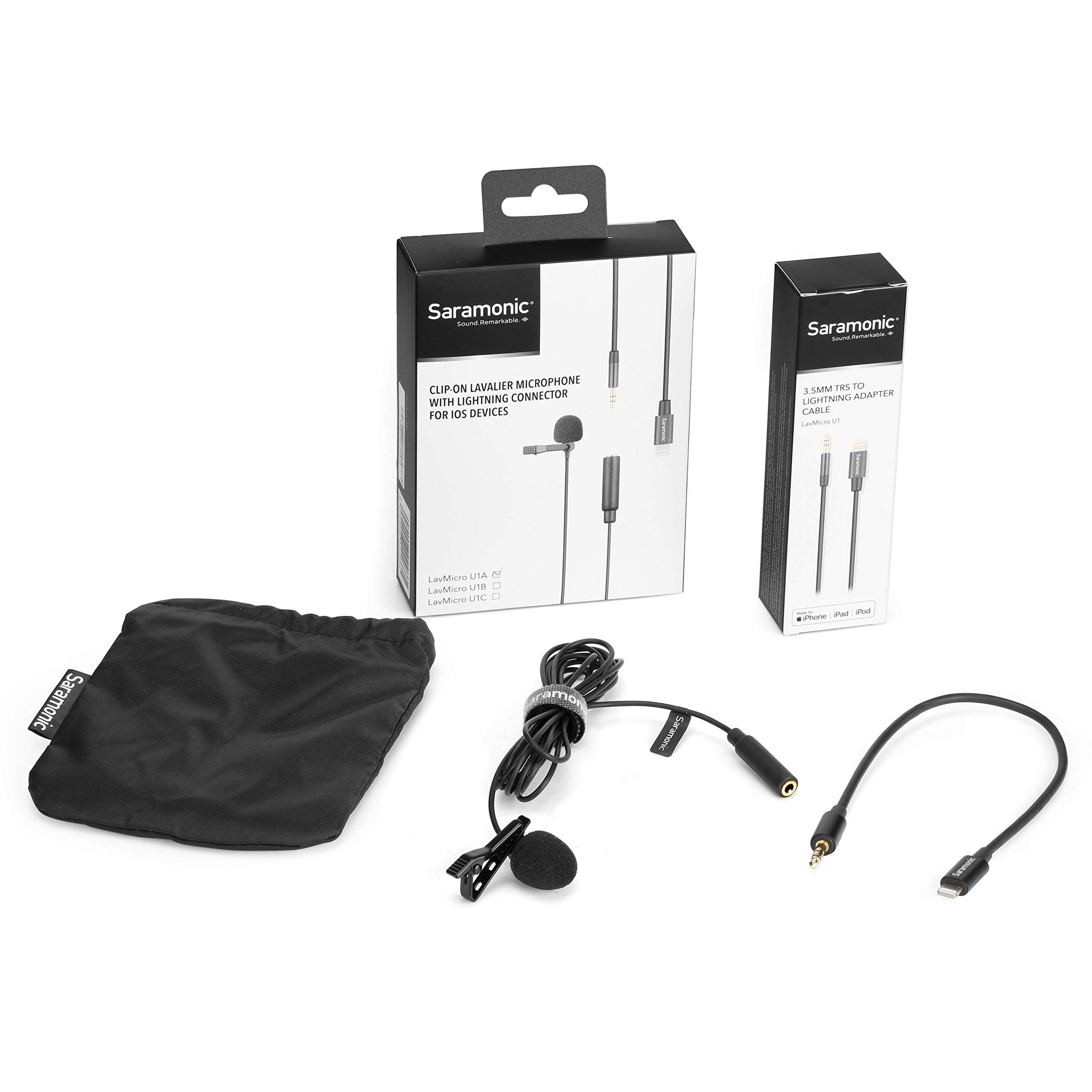 Saramonic Lavalier Microphone with Lightning for Apple iPhone, or iPad with a Built-in 6.6-Foot (2m) Cable (LavMicro U1A), Black