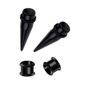 hekeuor 11mm 7/16" steel ear stretching kit 2 steel tapers 2 steel tunnels size between 00g(10mm) and 1/2" (12mm) (black 11mm(7/16"))