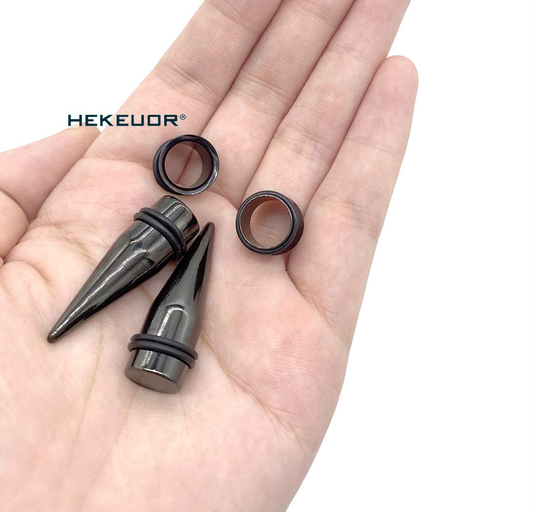 HEKEUOR 11mm 7/16" Steel Ear Stretching Kit 2 Steel Tapers 2 Steel Tunnels Size Between 00g(10mm) and 1/2" (12mm) (Black 11mm(7/16"))