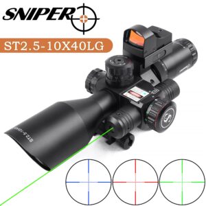 Sniper ST2.5-10x40 Rifle Scope Combo with Green Laser R/G Illuminated Reticle Red Dot Sight