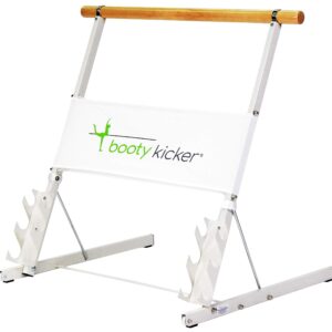 Booty Kicker – Home Fitness Exercise Barre, Folds Flat, Portable, Storable, Strong Angular Design for Pushing, Pulling, Balance & Ballet Exercises, Wood, Steel, Nickle, Perfect for Barre Workouts