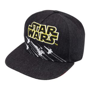 Classic Star Wars X-Wing Starfighter Embroidered Logo Outline Youth Flatbill Baseball Cap Hat, Black & Yellow