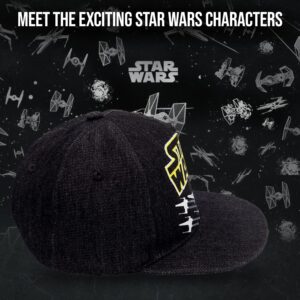 Classic Star Wars X-Wing Starfighter Embroidered Logo Outline Youth Flatbill Baseball Cap Hat, Black & Yellow