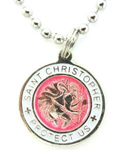 baja billy's st. christopher surf medal necklace pendant, protector of travel fu-wh fuchsia-white small