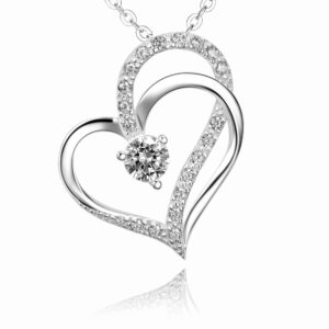 eleganzia heart necklaces for women girlfriend sterling silver, double heart jewelry for women love heart valentines day necklace