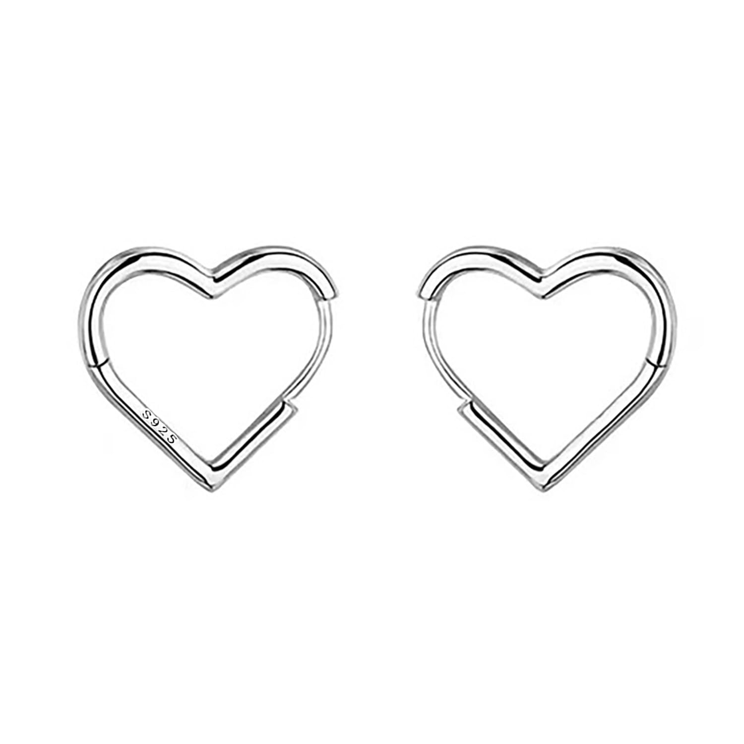 Reffeer 925 Sterling Silver Heart Earrings Hoop Minimalist Sleeper Huggie Earrings For Women Teens (A-Silver)