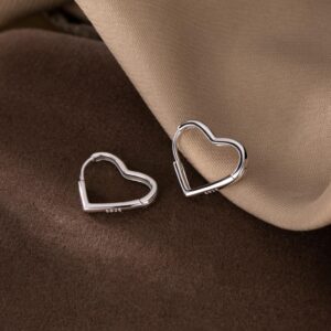 Reffeer 925 Sterling Silver Heart Earrings Hoop Minimalist Sleeper Huggie Earrings For Women Teens (A-Silver)