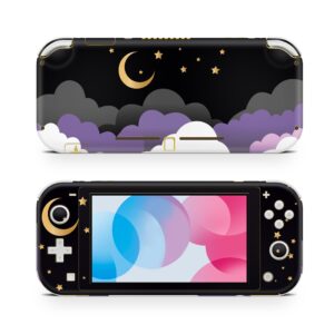 zoomhitskins switch lite accessories, compatible for switch lite skin, moon black cloud golden sky star purple lavander luna, 3m vinyl, durable & fit, easy to install, made in the usa