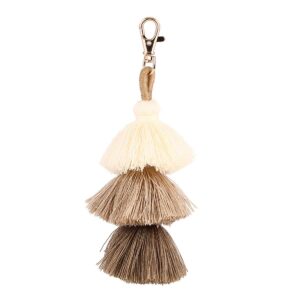 ZOONAI Women Colorful Tassels Charm Keychain Car Keyring Holder Bag Wallet Purse (Beige)