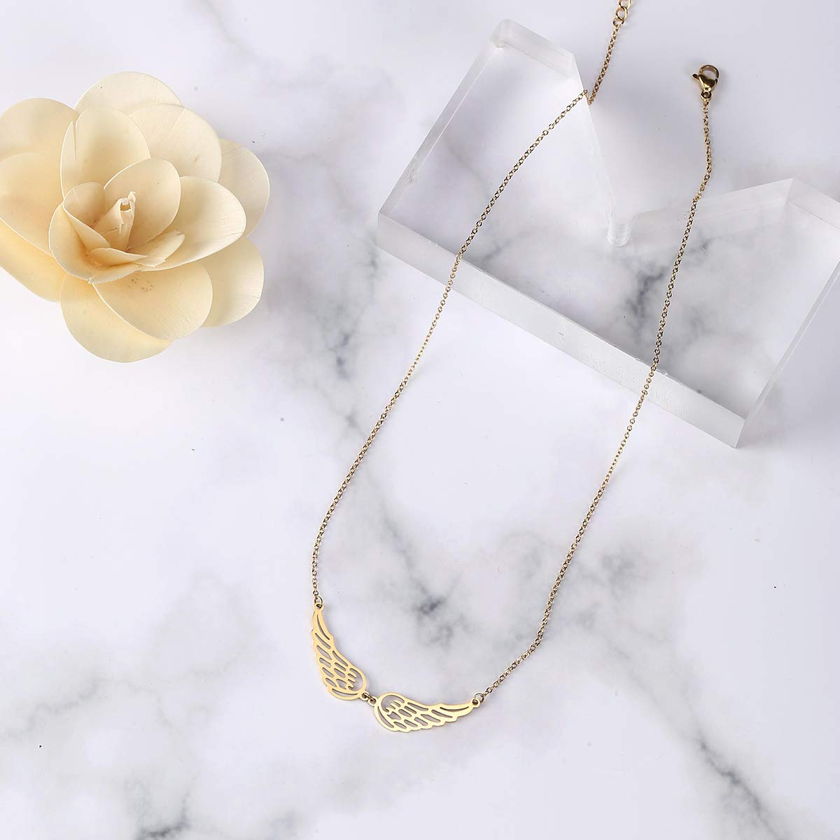 VFR Angel Wings Necklace Choker Necklace Simple Stainless Steel Pendant Gold Tone Guardian Angel Wings Jewelry For Woman Necklace