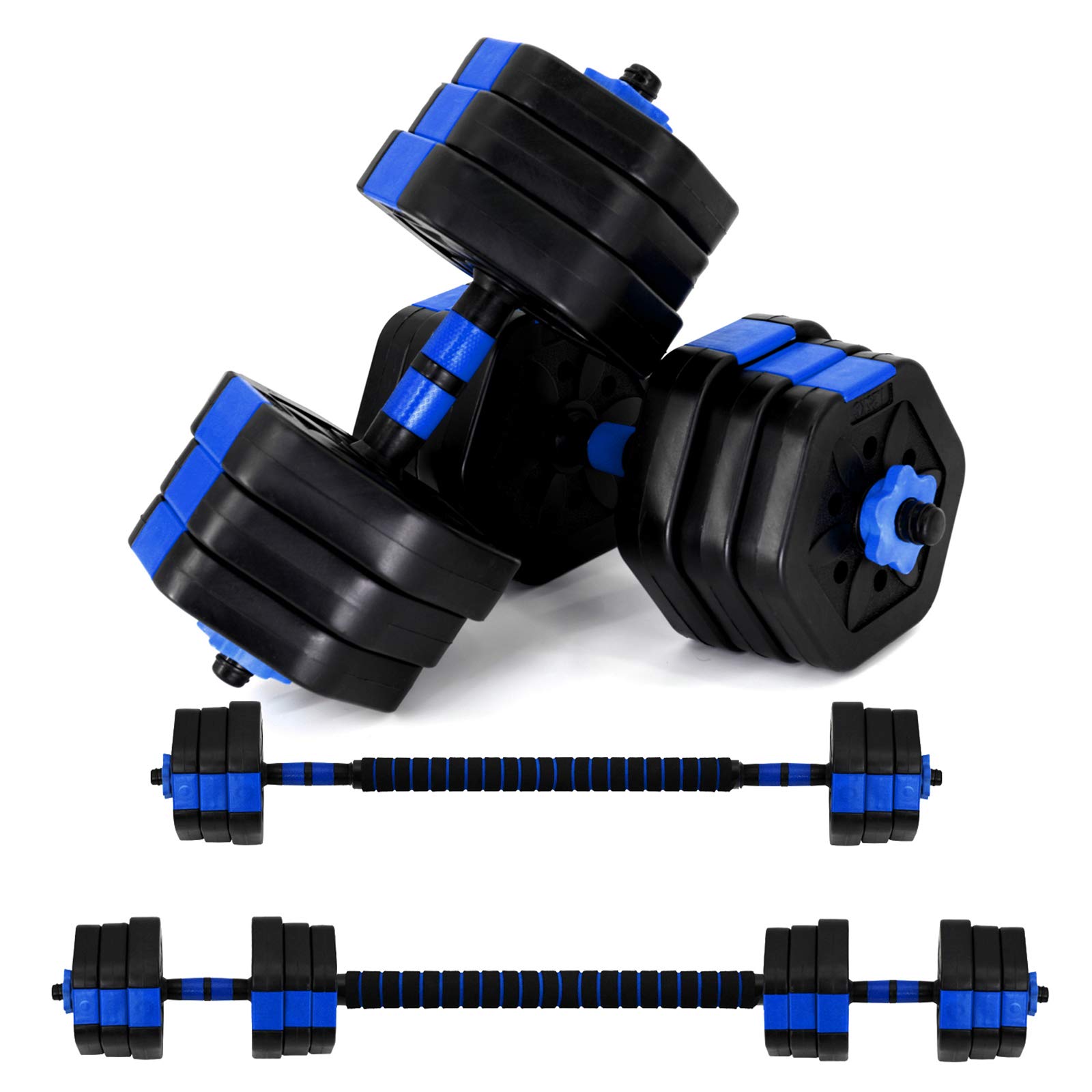 VIVITORY Adjustable Dumbbell Set, Free Weights with Connector, Non-Rolling 44-66 lb Hex Dumbbells for Home Gym, Cement Mixture (44 lbs)