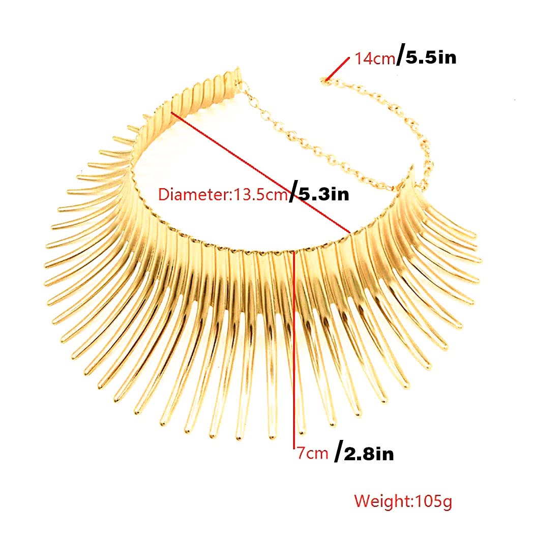 Fstrend Collar Statement Choker Earrings Set Gold Plated African Bib Chunky Necklace Costume Party Jewelry Accessories for Women and Girls (Gold)