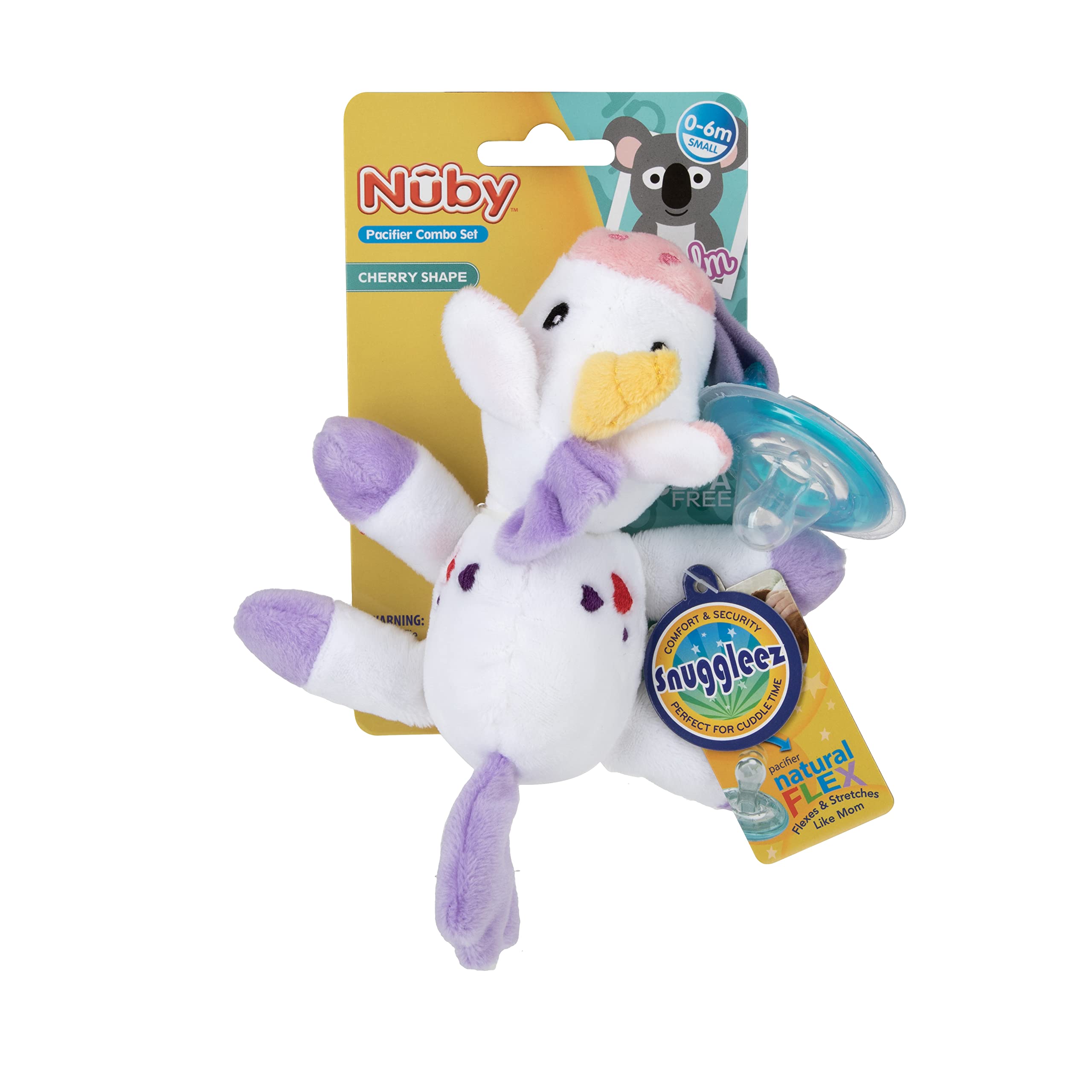 Nuby Calming Natural Flex Snuggleez Pacifier with Plush Combo Set for Cuddling with Comfort, Unicorn