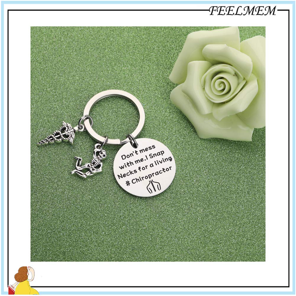 FEELMEM Chiropractor Gift Massage Therapist Gift Don't Mess with Me I Snap Necks for A Living Keychain Chiropractic Jewelry