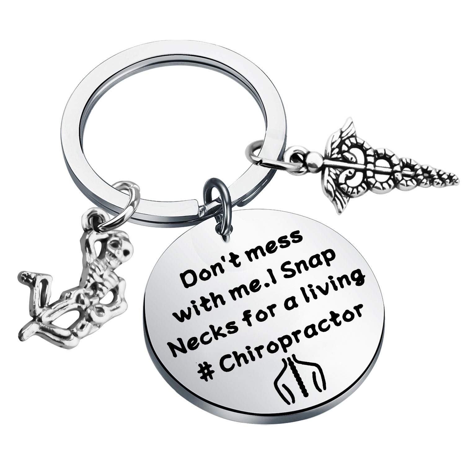 FEELMEM Chiropractor Gift Massage Therapist Gift Don't Mess with Me I Snap Necks for A Living Keychain Chiropractic Jewelry