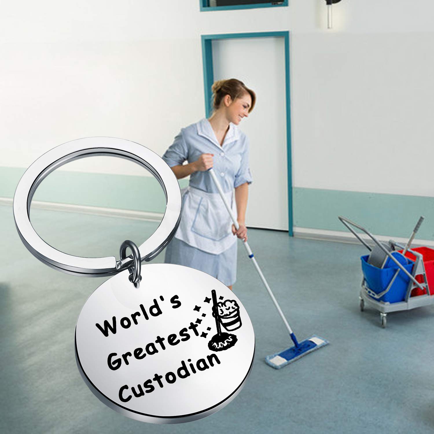 FEELMEM Custodian Jewelry Janitor Appreciation Gift World’s Greatest Custodian Keychain School Custodian Thank You Keyring Gift Custodian Retirement Gift (Custodian)