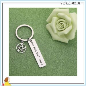 FEELMEM Funny Gift Jerk Bitch Idjit Assbutt Keychain Coworker Gift Inspired Jewelry TV Series Fan Gift (Jerk)