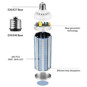 E39 80W LED Corn Light Bulb， 800W Equivalent 8000 Lumen 6500K Large Area Cool Daylight White for Outdoor Indoor Garage Warehouse Workshop Street Factory Backyard E39/E40&E26/E27 (E39/E40&E26/E27)