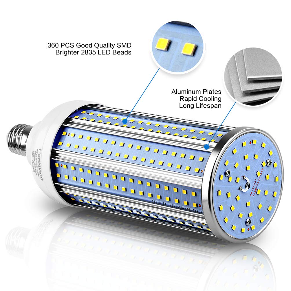 E39 80W LED Corn Light Bulb， 800W Equivalent 8000 Lumen 6500K Large Area Cool Daylight White for Outdoor Indoor Garage Warehouse Workshop Street Factory Backyard E39/E40&E26/E27 (E39/E40&E26/E27)