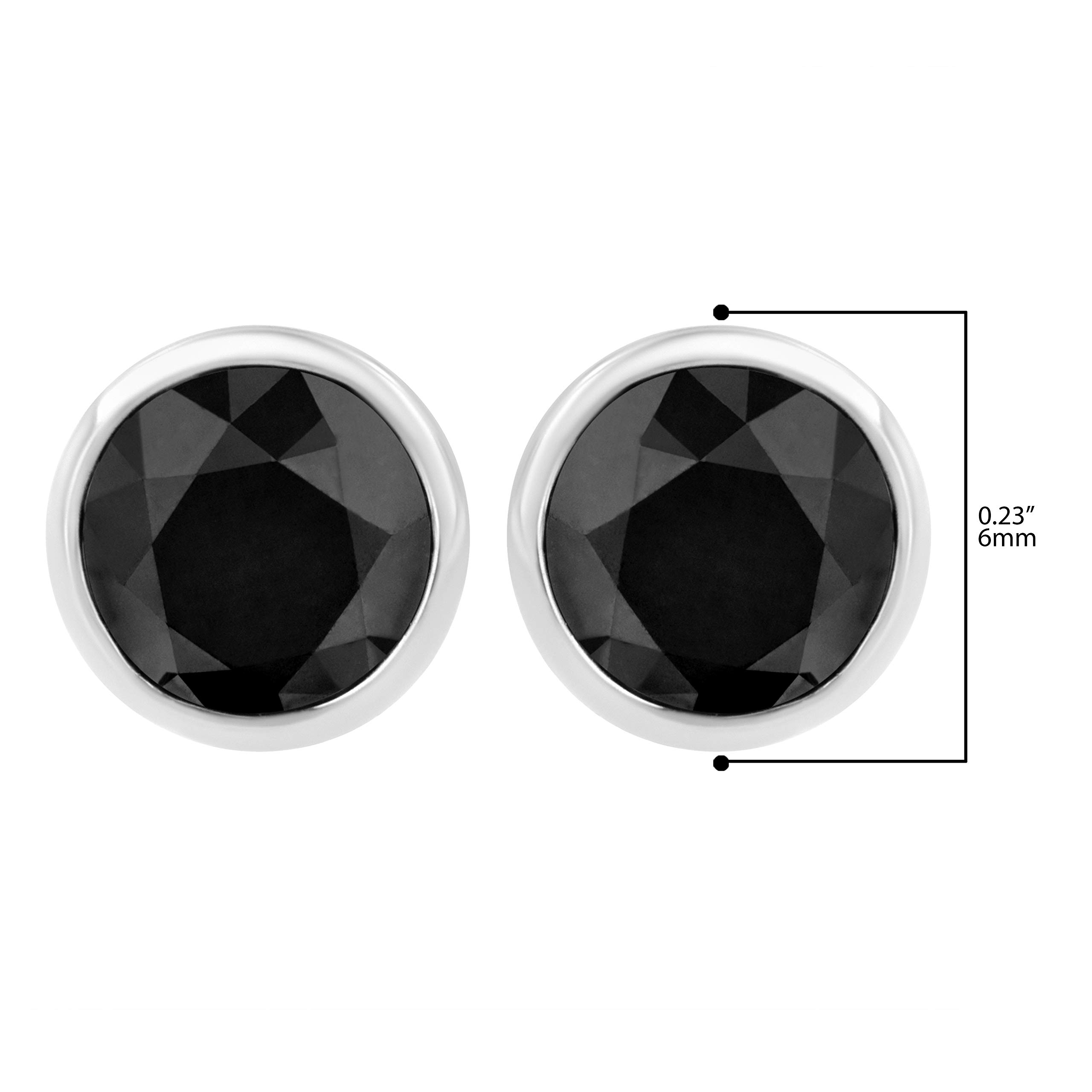 .925 Sterling Silver 1.00 Cttw Round Brilliant-Cut Black Diamond Bezel-Set Stud Earrings with Screw Backs (Fancy Color-Enhanced, I2-I3 Clarity)