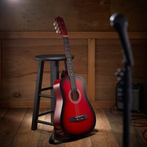 Ashthorpe 38-inch Beginner Acoustic Guitar Package (Red), Basic Starter Kit w/Gig Bag, Strings, Strap, Tuner, Pitch Pipe, Picks