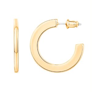 PAVOI 14K Yellow Gold Hoop Earrings For Women | 4mm Flat Thick 30mm Infinity Gold Hoops Women Earrings | Gold Plated Loop Earrings For Women | Lightweight Hoop Earrings Set