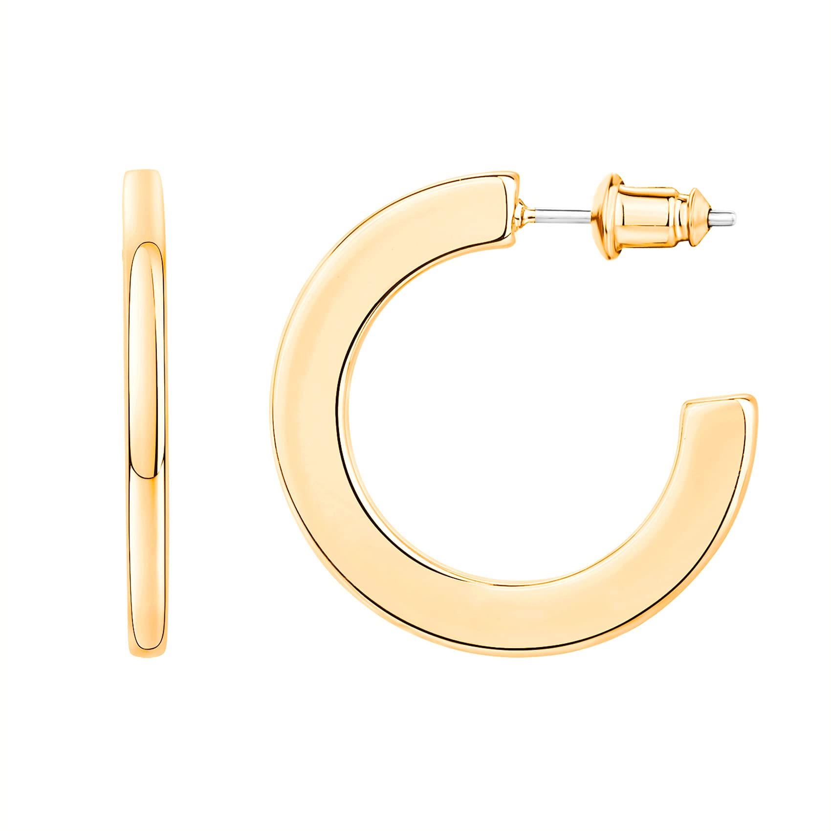 PAVOI 14K Yellow Gold Hoop Earrings For Women | 4mm Flat Thick 30mm Infinity Gold Hoops Women Earrings | Gold Plated Loop Earrings For Women | Lightweight Hoop Earrings Set