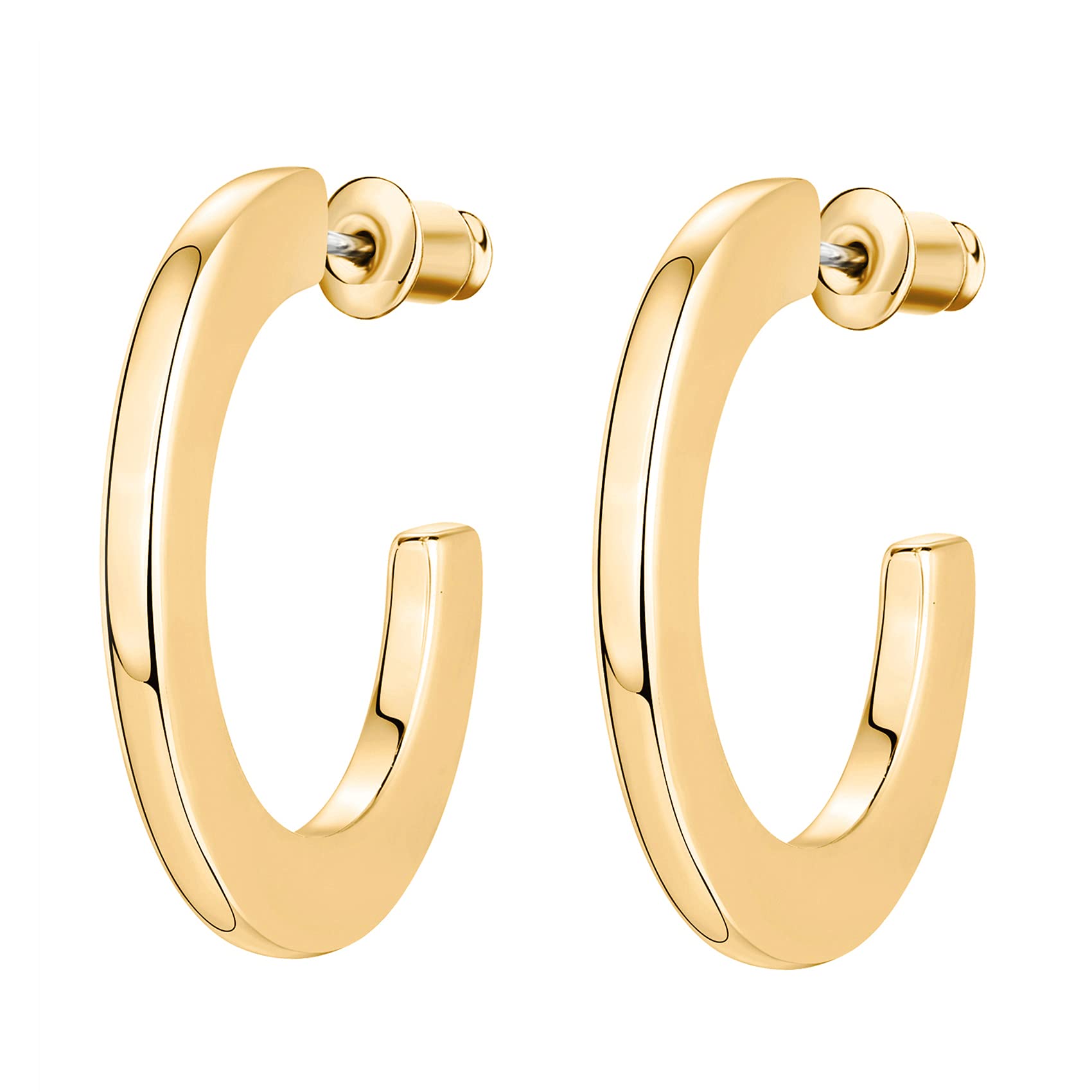 PAVOI 14K Yellow Gold Hoop Earrings For Women | 4mm Flat Thick 30mm Infinity Gold Hoops Women Earrings | Gold Plated Loop Earrings For Women | Lightweight Hoop Earrings Set