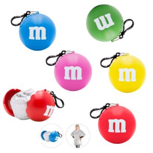 M&M's Poncho Ball Keychain Party Favors Bundle ~ 5 Pack"One Size Fits Most" Emergency Raincoat in Keychain Ball with Hook