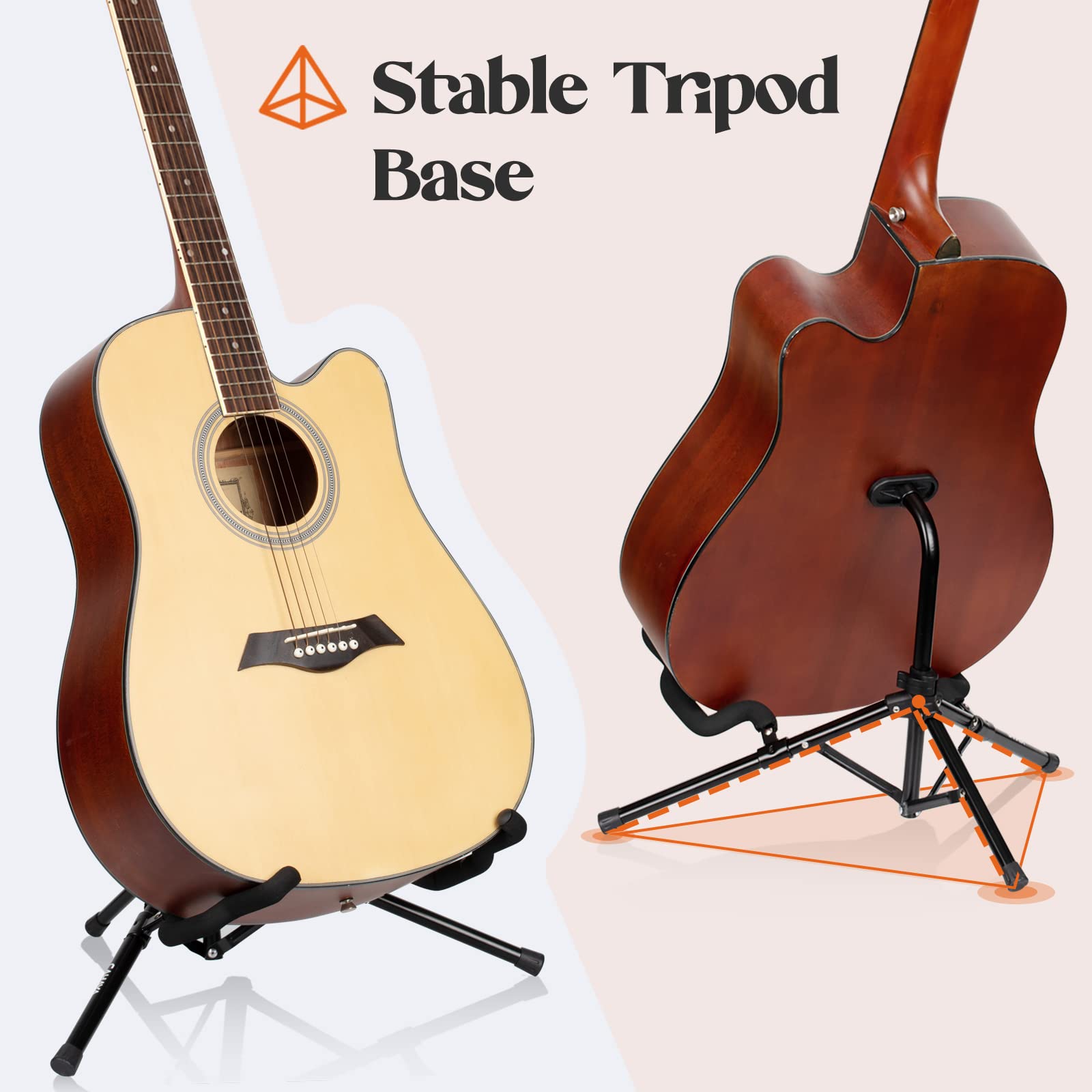 CAHAYA Guitar Stand Acoustic Floor Folding Guitar Holder Stand Tripod Metal Universal for Acoustic Classical Electric Guitars Bass Ukulele Violin Banjo Mandolin CY0242