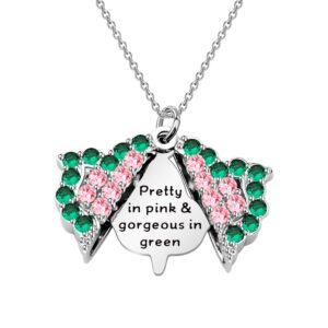 CENWA Sorority Gifts Pretty In Pink & Gorgeous in Green Zircon Leaf Open Locket Necklace Gift For Sorority Sister (Pretty in pink N)